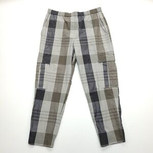 Theory‎ Women's Gray Plaid Cotton Silk Jogger Pant M Tailored Casual